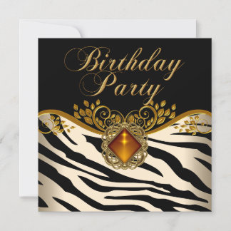 Elegant Zebra Caramel Amber Black Gold Geburtstag Einladung