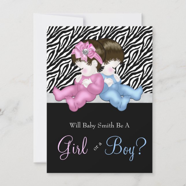 Elegant Zebra Gender Reveal Shower Einladung (Vorderseite)