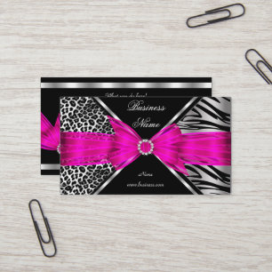 Elegant Zebra Leopard Black Hot Pink 2 Visitenkarte