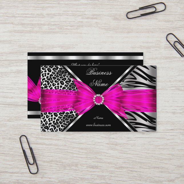 Elegant Zebra Leopard Black Hot Pink 2 Visitenkarte (Vorderseite/Rückseite Beispiel)