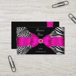 Elegant Zebra Leopard Black Hot Pink Visitenkarte
