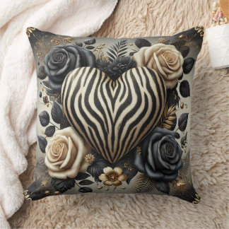 Elegant Zebra Print Heart & Rose Kissen