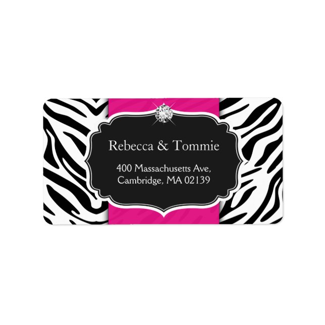 Elegant Zebra Print Hot Pink Wedding Baby Shower Adressaufkleber (Vorne)