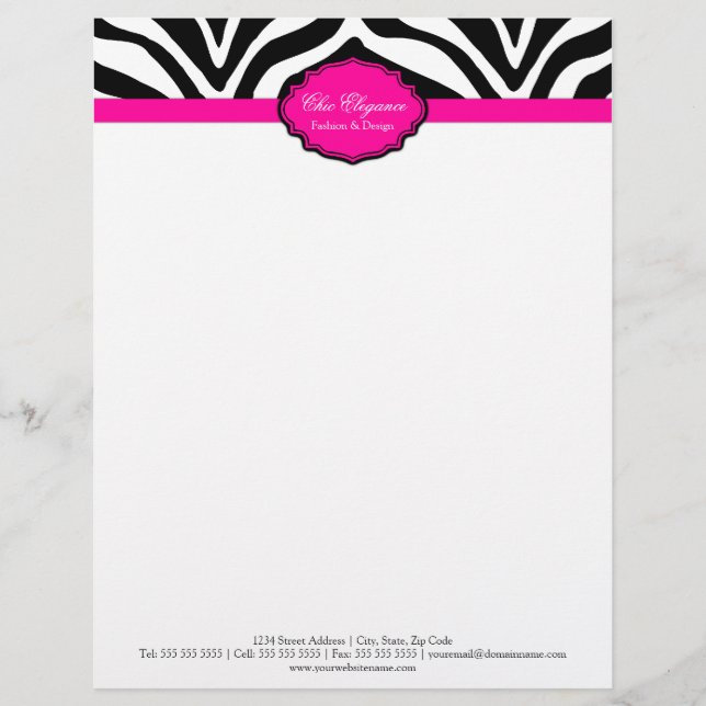 Elegant Zebra Print Letterhead Briefkopf (Vorderseite)