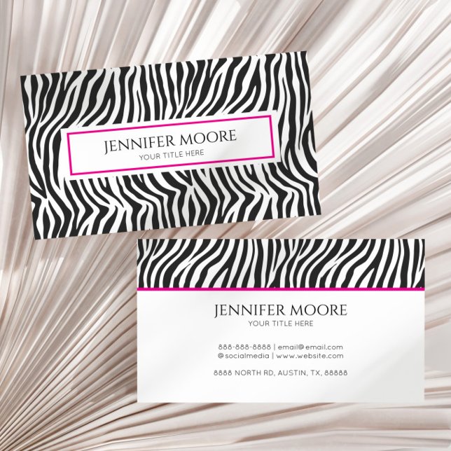 Elegant Zebra Print Pink Black White Custom  Visitenkarte (Von Creator hochgeladen)