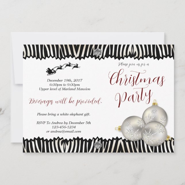 Elegant Zebra Weihnachts-Party Einladung (Vorderseite)