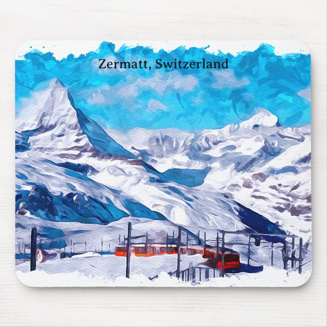 Elegant Zermatt Schweiz Schweizer Alpen Winter Mousepad (Vorne)