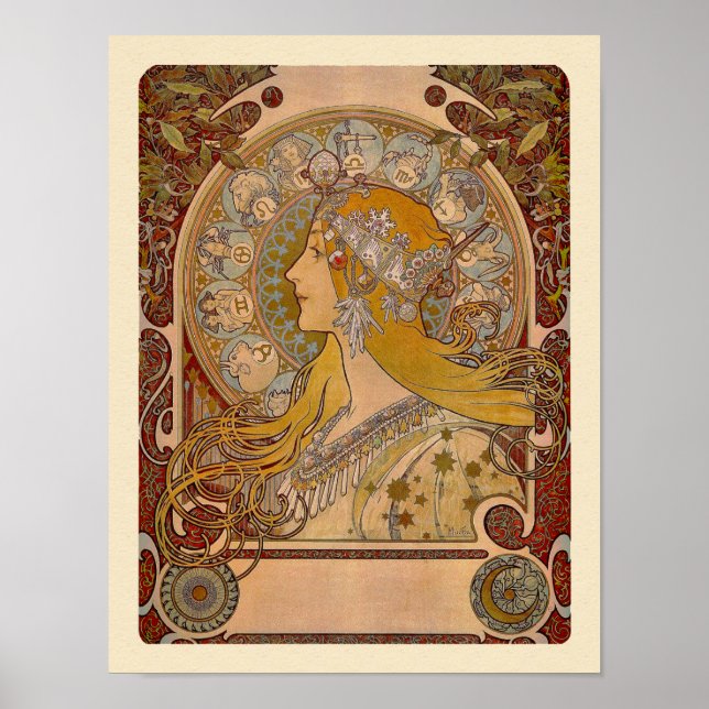 Elegant Zodiac von Alphonse Mucha Print Poster (Vorne)