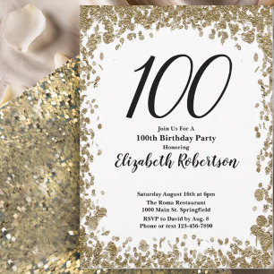Elegante 100. Geburtstagseinladung für sie in Gold Einladung