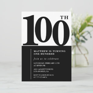 Elegante 100. Geburtstagseinladung Schwarz Modern Einladung
