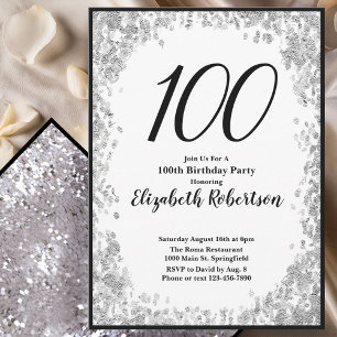 Elegante 100. Geburtstagseinladung Silber und Schw Einladung