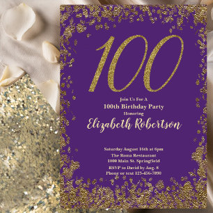 Elegante 100. lila Geburtstagseinladung Gold  Einladung