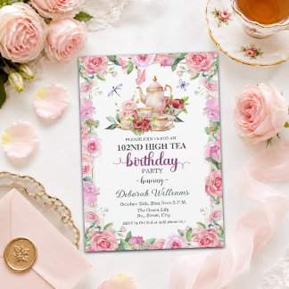 Elegante 102. Geburtstags-High-Tea-Party  Einladung