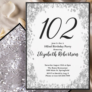 Elegante 102. Geburtstagseinladung in Silber und S Einladung