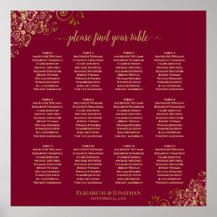 Elegante 12 Tabelle Burgundy & Gold Seating Chart Poster
