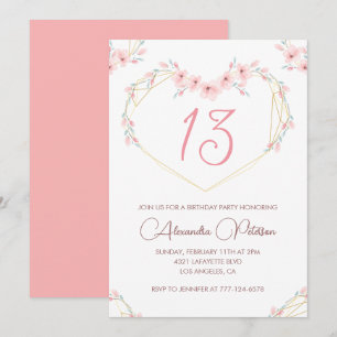 Elegante 13. Geburtstagseinladungen Rosa Floral Einladung
