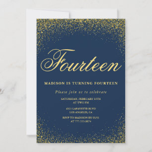 Elegante 14. Geburtstagseinladung Gold Navy Glam Einladung
