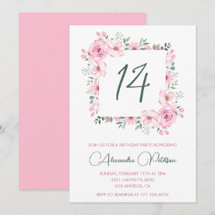 Elegante 14. Geburtstagseinladungen Floral Rosa Einladung