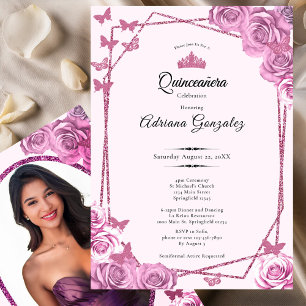 Elegante 15. Geburtstagsfeier in Rosa Quinceanera Einladung