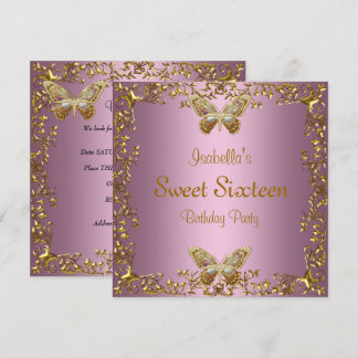 Elegante 16 . Geburtstag Birthday Pink Gold Butter Einladung