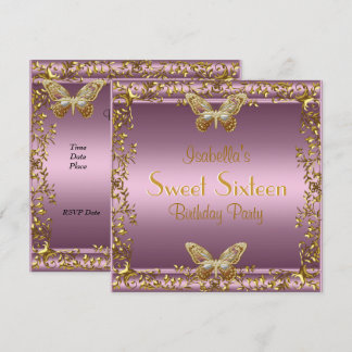 Elegante 16 . Geburtstag Birthday Pink Gold Butter Einladung