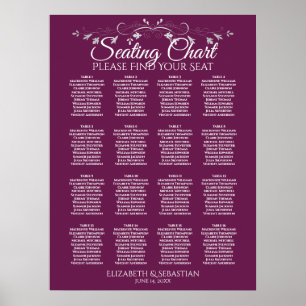 Elegante 16-Tisch-Cassis-Hochzeits-Sitzplan Poster
