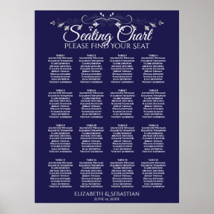 Elegante 16-Tisch-Hochzeits-Sitzordnung in Marineb Poster