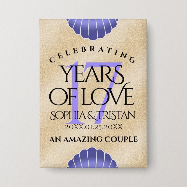 Elegante 17. Muscheln Hochzeitstag Button (Vorderseite)