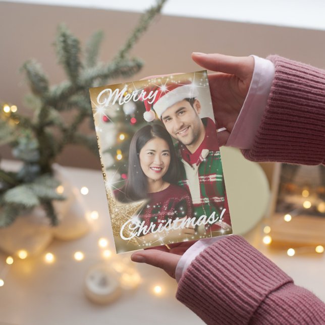 Elegante 1 Foto Tree Gold Star Moderne Weihnachten (Von Creator hochgeladen)