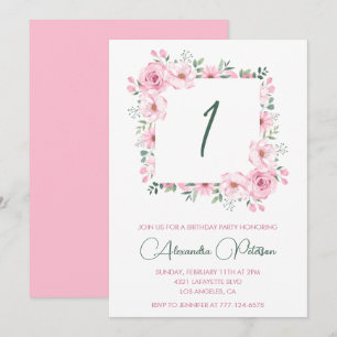 Elegante 1. Geburtstagseinladungen Floral Rosa Einladung