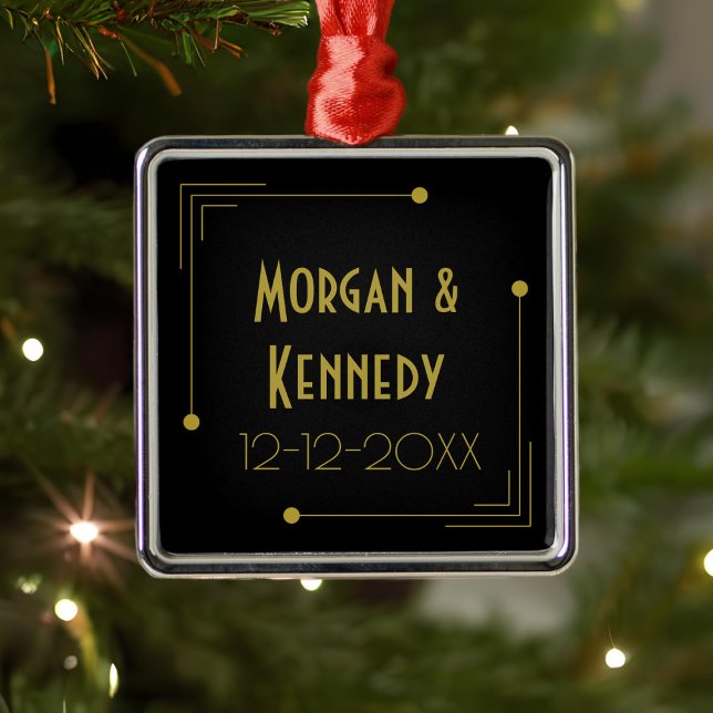 Elegante 20er Jahre Art Déco Hochzeit Ornament Aus Metall (Add your name and wedding date to this Art Deco inspired metal ornament)