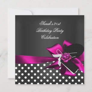 Elegante 21. Geburtstag Schwarz Fleck Weiß Rosa Ro Einladung