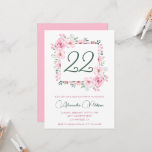 Elegante 22. Geburtstagseinladungen Floral Pink Einladung