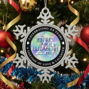 Elegante 24. Opal-Hochzeitsjubiläumsfeier Schneeflocken Zinn-Ornament