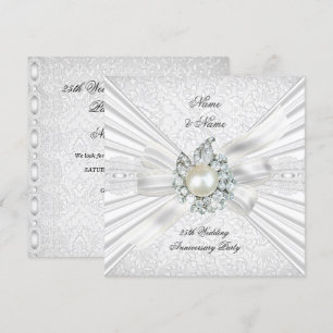 Elegante 25. Hochzeitsjubiläumsfeier Spitze Weiß Einladung