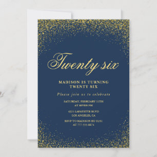 Elegante 26. Geburtstagseinladung Navy Gold Glitte Einladung
