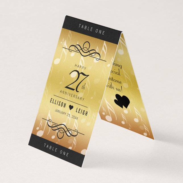 Elegante 27. Music Wedding Anniversary Table Cards (Vorderseite)