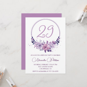 Elegante 29. Geburtstagseinladungen Floral Lila Einladung