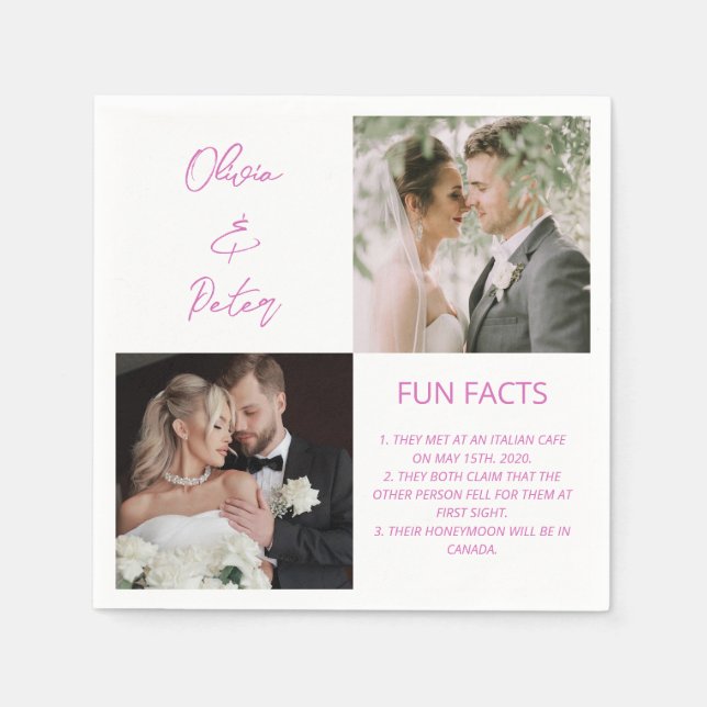 Elegante 2 Foto Einfache Couple Fun Fakten Hochzei Serviette (Vorderseite)
