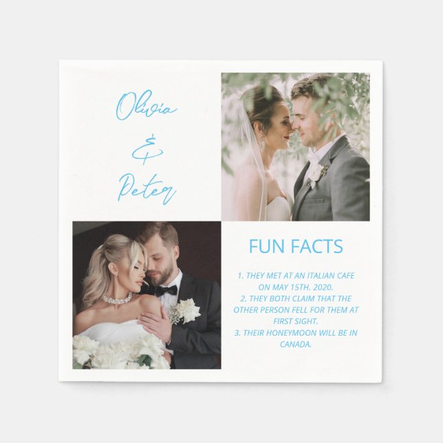 Elegante 2 Foto Einfache Couple Fun Fakten Hochzei Serviette (Vorderseite)