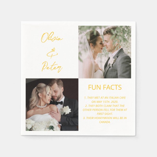Elegante 2 Foto Einfache Couple Fun Fakten Hochzei Serviette (Vorderseite)