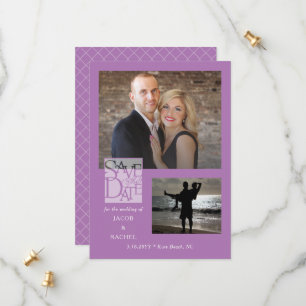 elegante 2-Foto-Lavendel-Hochzeit Save The Date