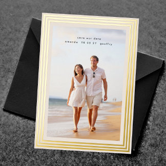 elegante 2-Foto-Save-the-Date-Minimal-Goldrahmen Folieneinladung