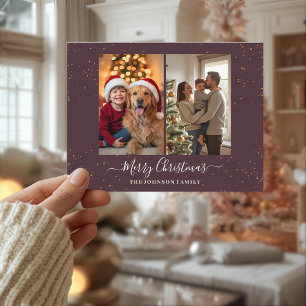 Elegante 2-Foto-Weihnachtskarte Feiertagspostkarte