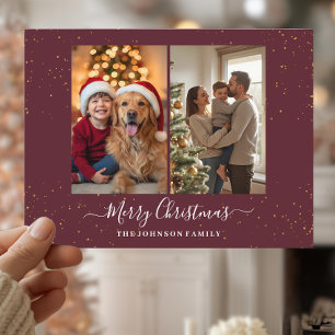 Elegante 2-Foto-Weihnachtskarte Feiertagspostkarte