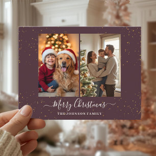 Elegante 2-Foto-Weihnachtskarte Feiertagspostkarte