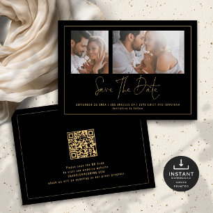Elegante 2 Fotos Gold Black Wedding Save The Date