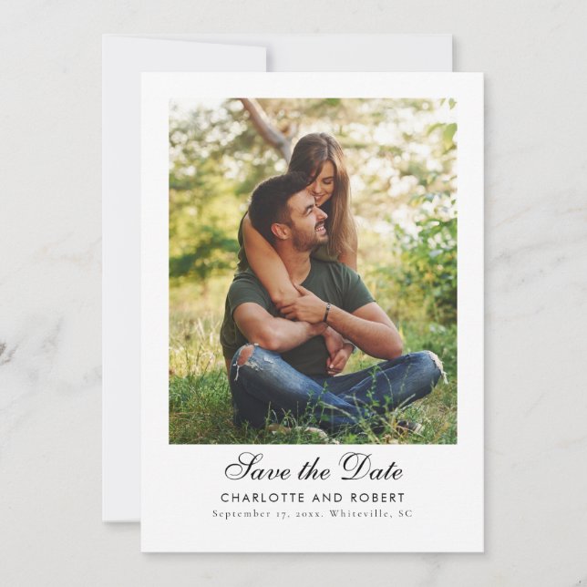 Elegante 2 Fotos QR Code Hochzeit Save The Date (Vorderseite)