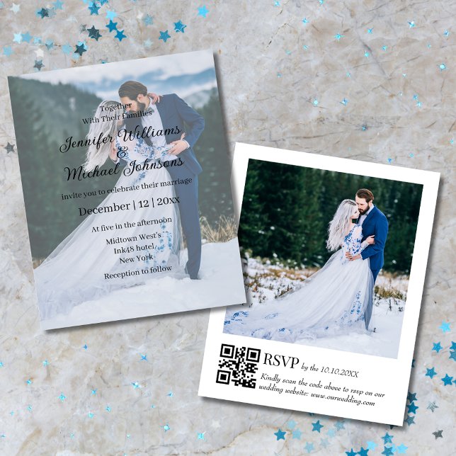 elegante 2 Fotos qr Code uAwg Hochzeit Einladung (Von Creator hochgeladen)