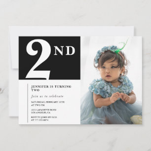 Elegante 2. Geburtstagseinladung Black Chic Foto Einladung